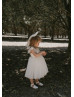 Tulle Straps Ivory Cotton Tea Length Flower Girl Dress